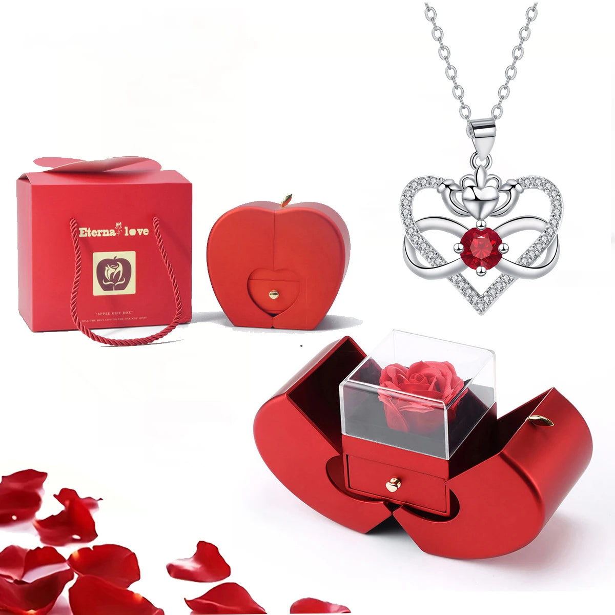 Luxury Zircon Pendant Necklace with Apple Gift Box Fashion Jewelry for Women Girlfriend Mother 2025 New Romantic Birthday Gifts