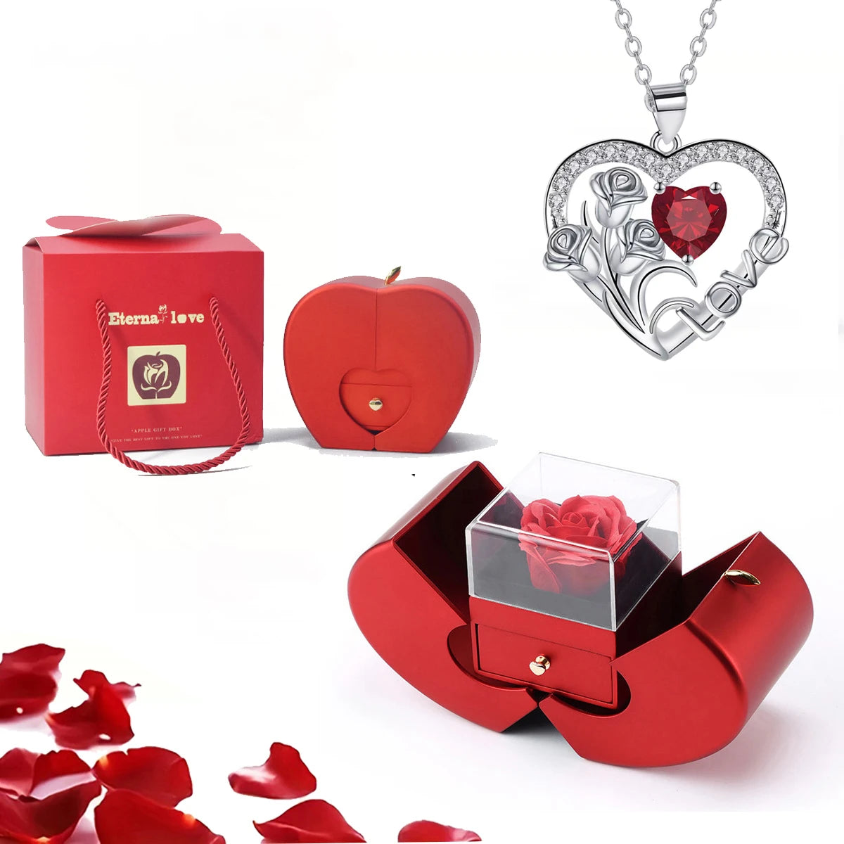 Luxury Zircon Pendant Necklace with Apple Gift Box Fashion Jewelry for Women Girlfriend Mother 2025 New Romantic Birthday Gifts