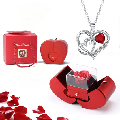 Luxury Zircon Pendant Necklace with Apple Gift Box Fashion Jewelry for Women Girlfriend Mother 2025 New Romantic Birthday Gifts