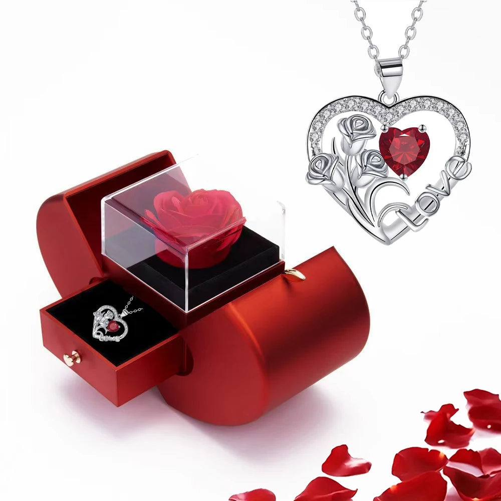 Luxury Zircon Pendant Necklace with Apple Gift Box Fashion Jewelry for Women Girlfriend Mother 2025 New Romantic Birthday Gifts