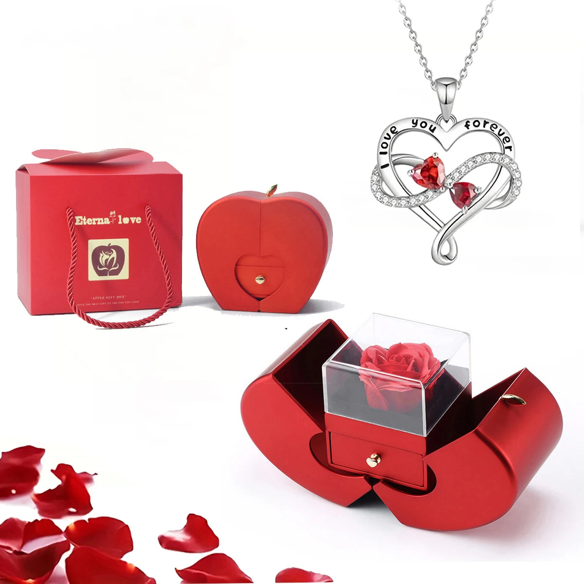 Luxury Zircon Pendant Necklace with Apple Gift Box Fashion Jewelry for Women Girlfriend Mother 2025 New Romantic Birthday Gifts