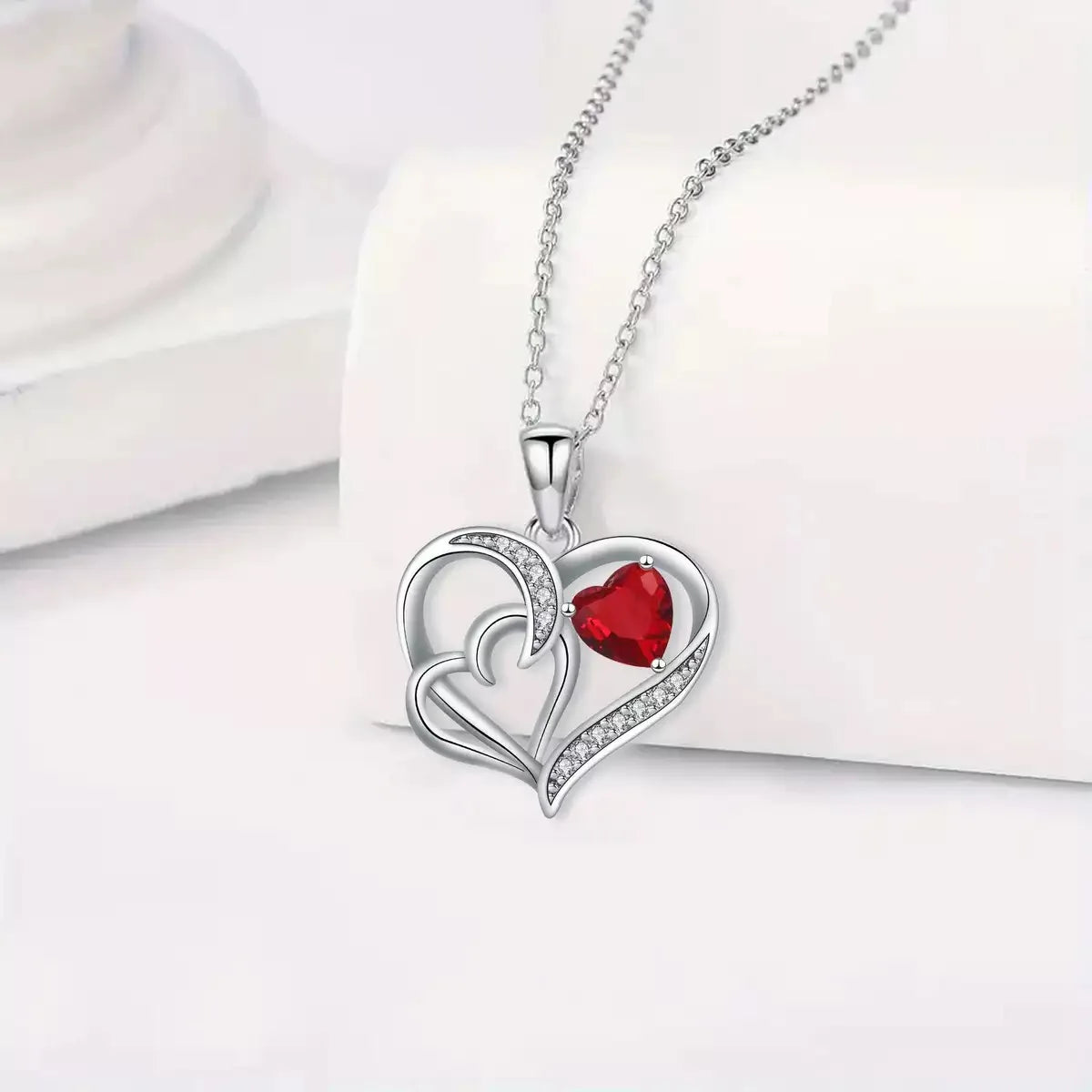 Luxury Zircon Pendant Necklace with Apple Gift Box Fashion Jewelry for Women Girlfriend Mother 2025 New Romantic Birthday Gifts