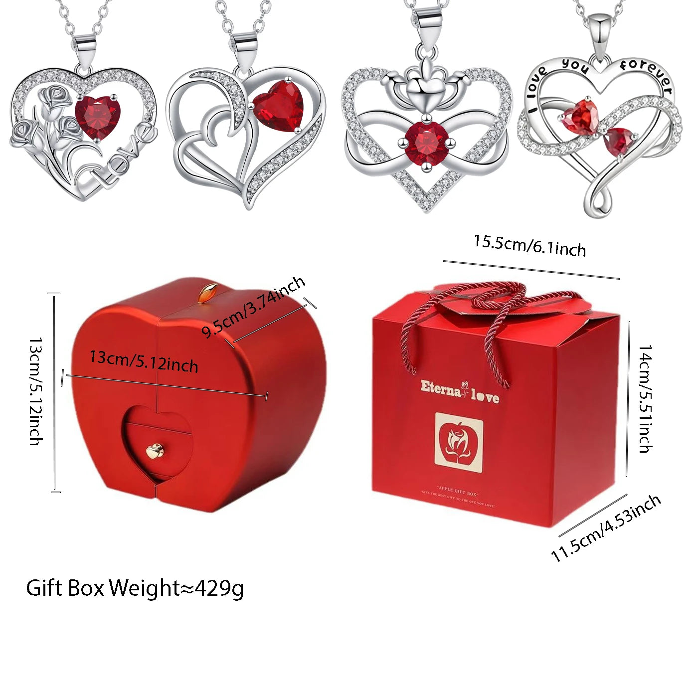 Luxury Zircon Pendant Necklace with Apple Gift Box Fashion Jewelry for Women Girlfriend Mother 2025 New Romantic Birthday Gifts