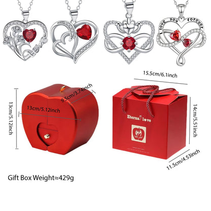 Luxury Zircon Pendant Necklace with Apple Gift Box Fashion Jewelry for Women Girlfriend Mother 2025 New Romantic Birthday Gifts